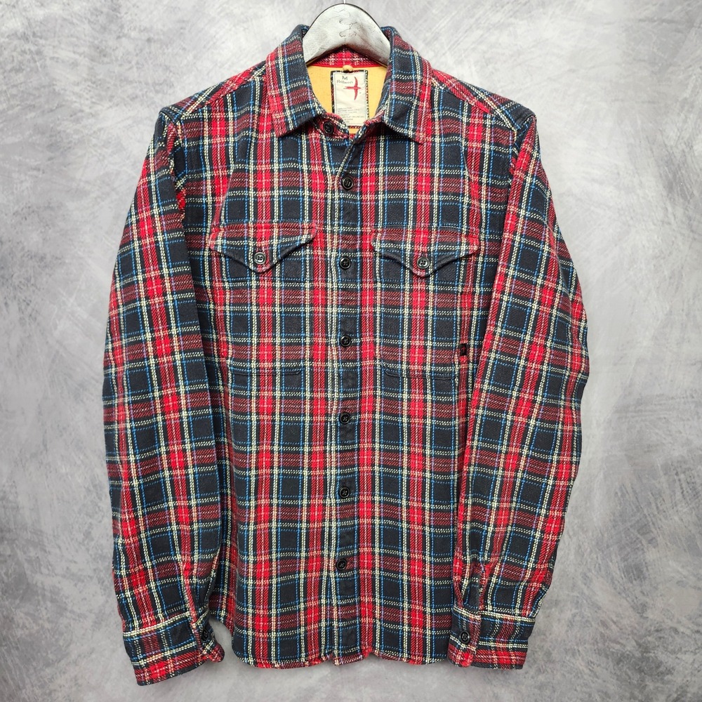 Relwen Heavy Flannel Shirt Jacket Mens M Red Plaid Brushed Cotton Button Down